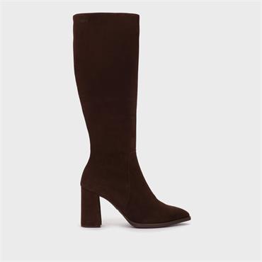 Wonders Aurora High Block Heel Long Boot - Brown Suede